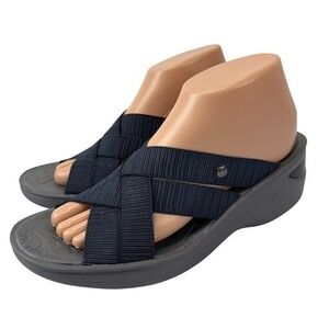 Bzees Women's 9M Disco Sandals Navy Blue Slip-On Wedge Slides